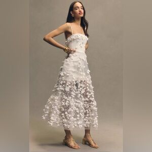 Anthropologie Helsi Audrey Square-Neck Floral Appliqué Sheer Midi Dress – XL